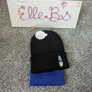 NWT Boys 2 Pack Winter Hat Blue and Black Kids Sizing